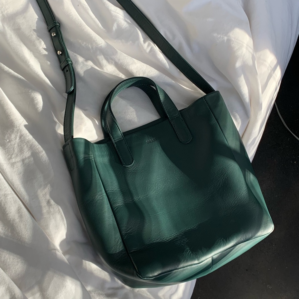 BAGGU Leather Box Purse in Palm Green